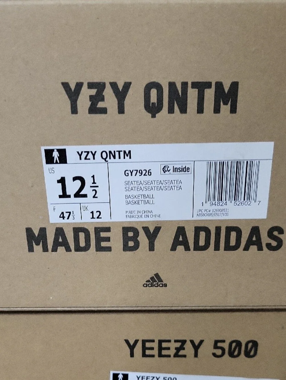 adidas YZY QNTM Knit High-Top Sneakers in Gray, Cream and Blue